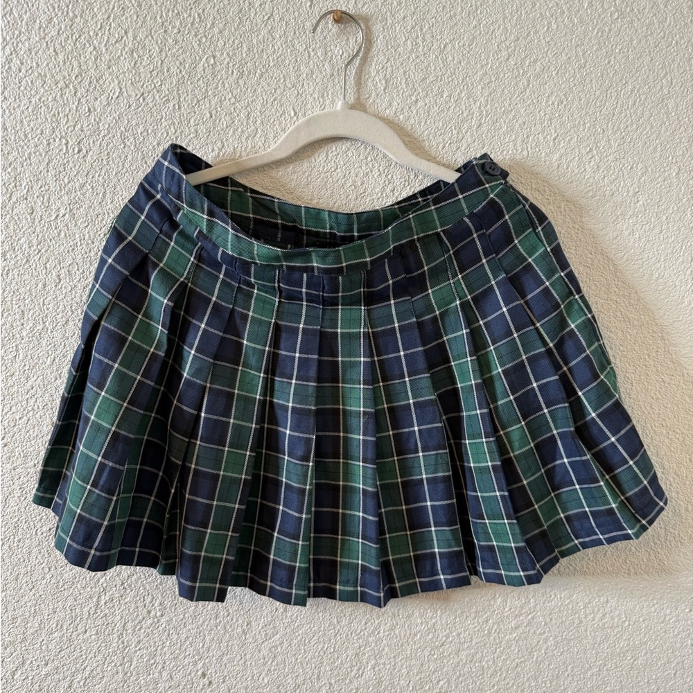 Chic Tartan Mini Skirt in Navy and Forest Green